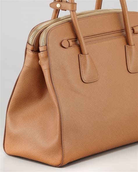 prada saffiano cuir leather tote handbag caramel